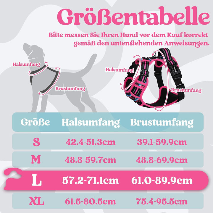 rabbitgoo Hundegeschirr Grosse Hunde Leichtes Anlegen, L, Bergrosa | Anti Zug, Ohne Kopfdurchzug, Ha
