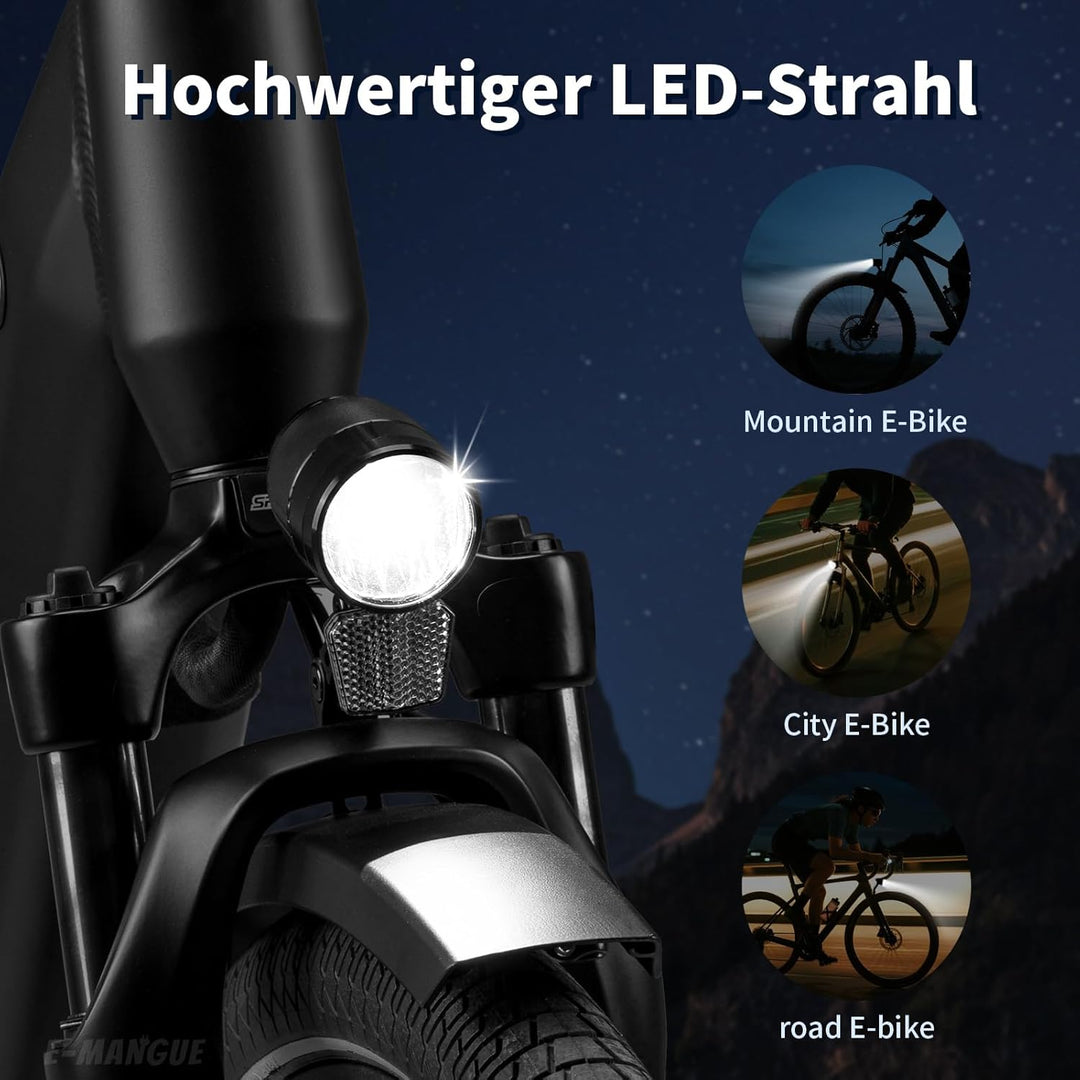 E-Bike Dynamo LED Fahrradlicht Vorne, 30-120 LUX StVZO Zulassung Frontlicht, Fahrradlicht mit Reflek