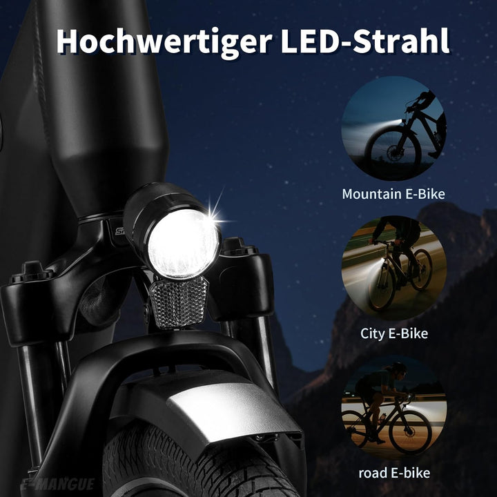 E-Bike Dynamo LED Fahrradlicht Vorne, 30-120 LUX StVZO Zulassung Frontlicht, Fahrradlicht mit Reflek