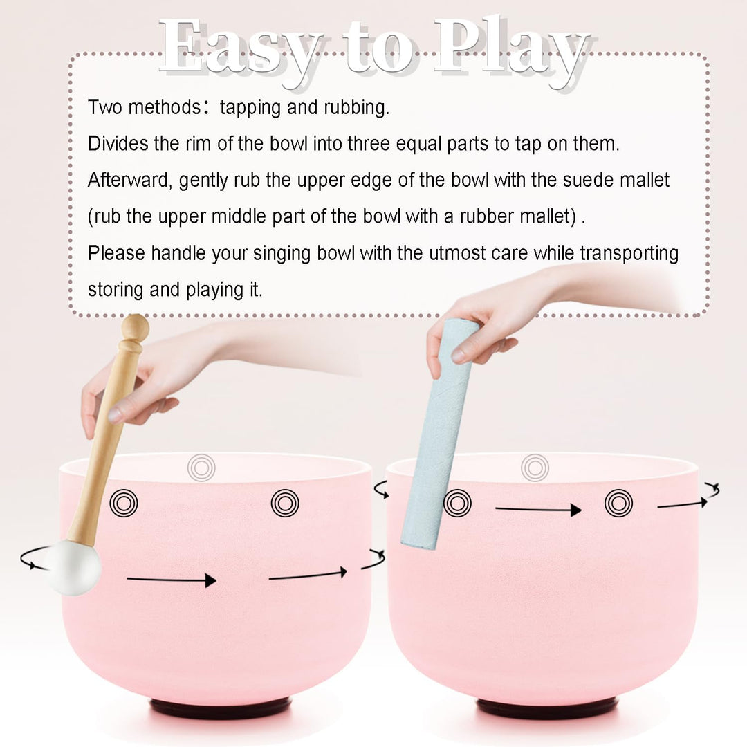 KVKA 432Hz 7-12 inch Frosted Quartz Crystal Singing Bowl Set for Yoga Meditation & Sound Therapy & C