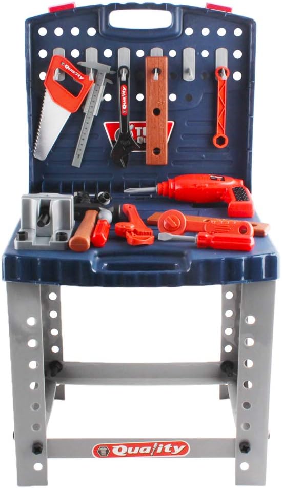 deAO Werkstatt und Werkzeug Carrycase Spielset Mechaniker Werkbank mit Klapp-Design beinhaltet mehre