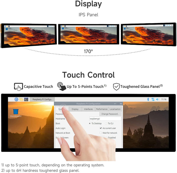 LUCKFOX 7.9-inch HDMI Touchscreen LCD Display, Waveshare 400(H) x 1280(V) Pixels IPS Screen, 60Hz Co