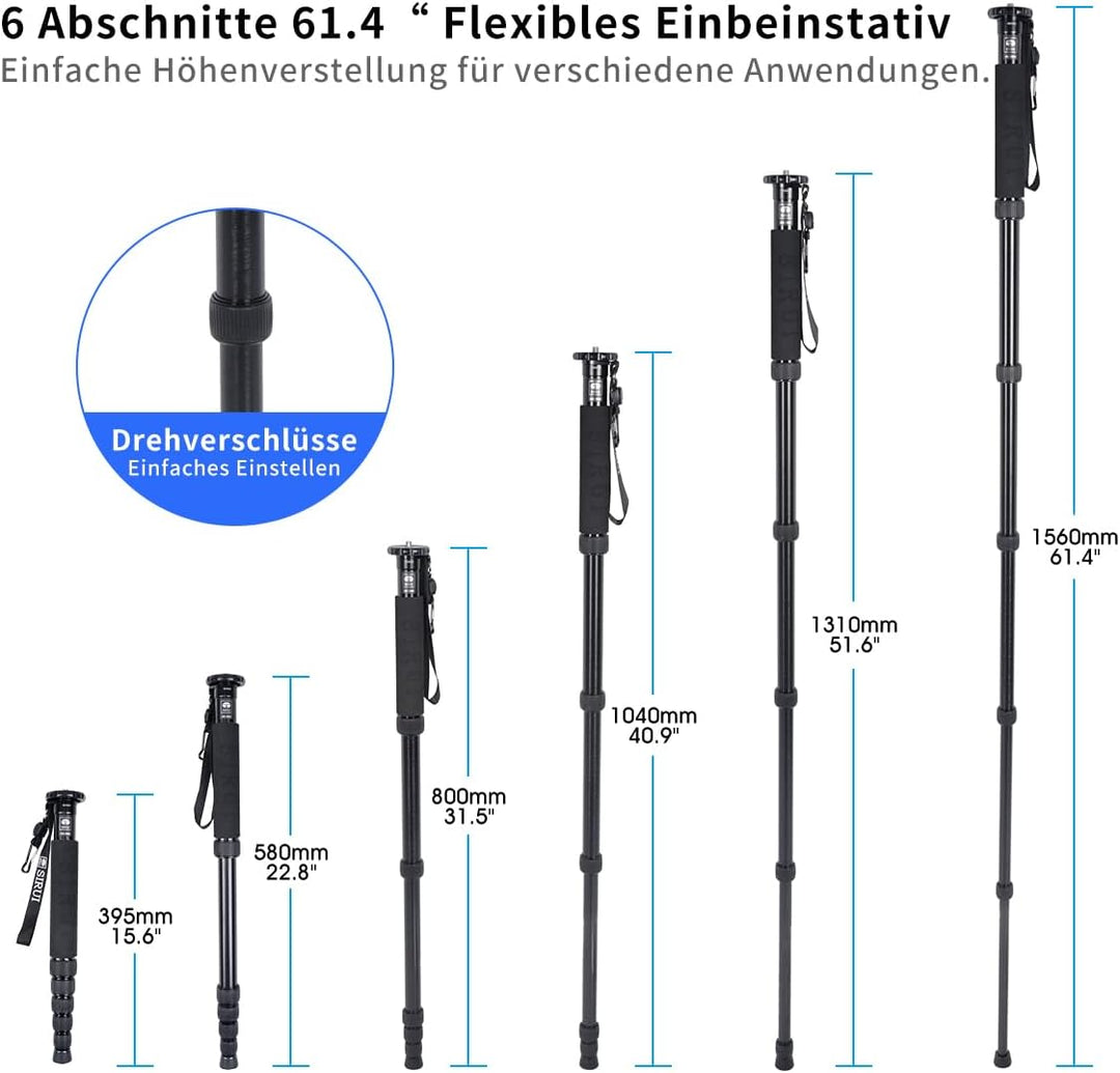 SIRUI P-306 Camera Kamera Reise Einbeinstativ Monopod, Aluminium 0.56kg Einbeinstativ, 6 Sektionen,