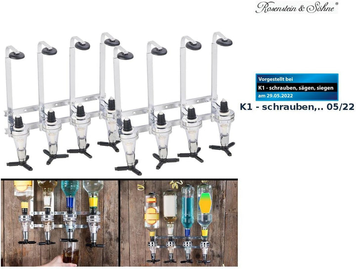 Rosenstein & Söhne Flaschenbutler: 2er-Set Aluminium-Flaschenhalter und Dosierer, je 4-fach, Wandmon