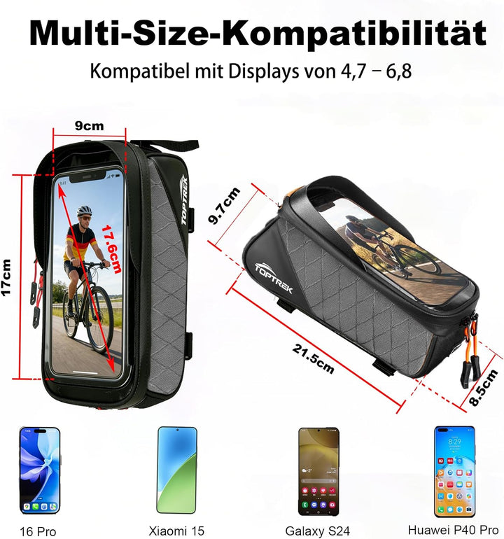toptrek Fahrrad Rahmentasche, Fahrradtasche Rahmen für Smartphone mit Touchscreen für Smartphone 6.8
