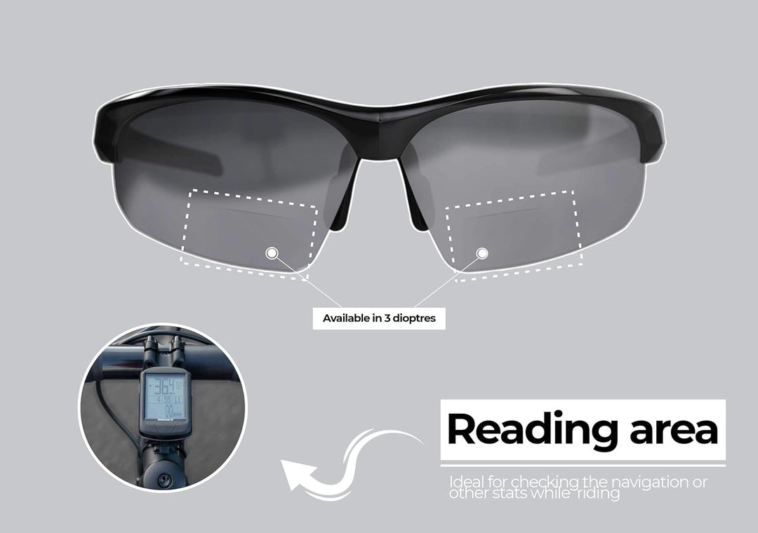 BBB Fahrrad Sportbrille mit Leseteil für Weitsichtige +2.0 Schwarz Glanz Impress Reader BSG-59 +2.5,