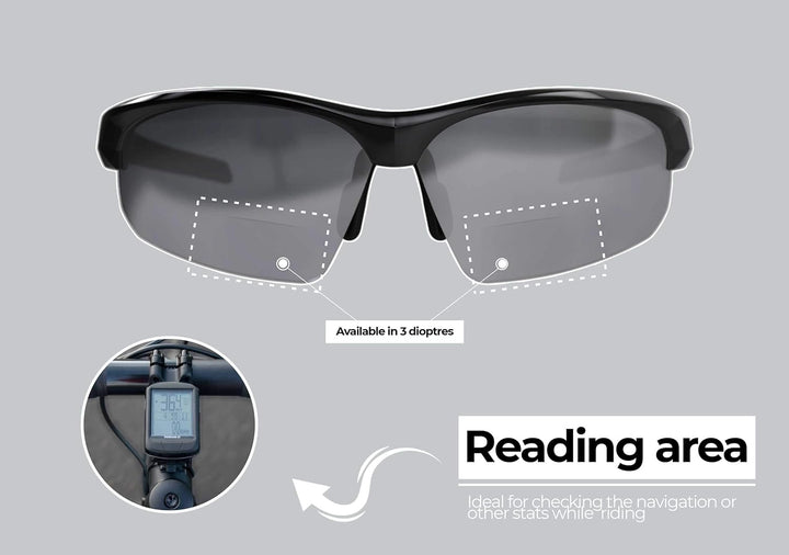 BBB Fahrrad Sportbrille mit Leseteil für Weitsichtige +2.0 Schwarz Glanz Impress Reader BSG-59 +2.5,