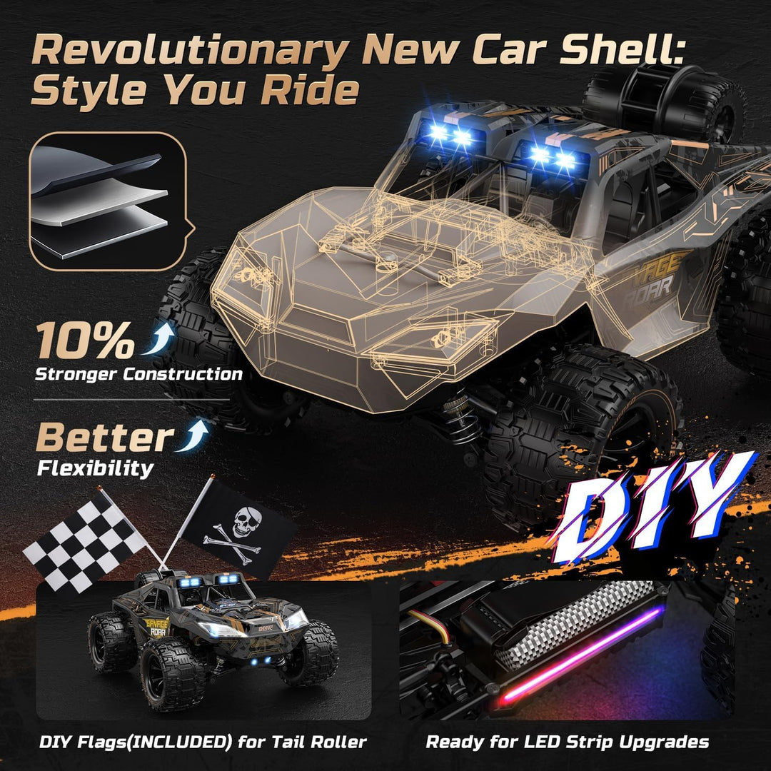 DEERC 1:14 Schnelles RC-Geländeauto, 40 km/h Hochgeschwindigkeits-RC-Truck mit LED-Scheinwerfer für