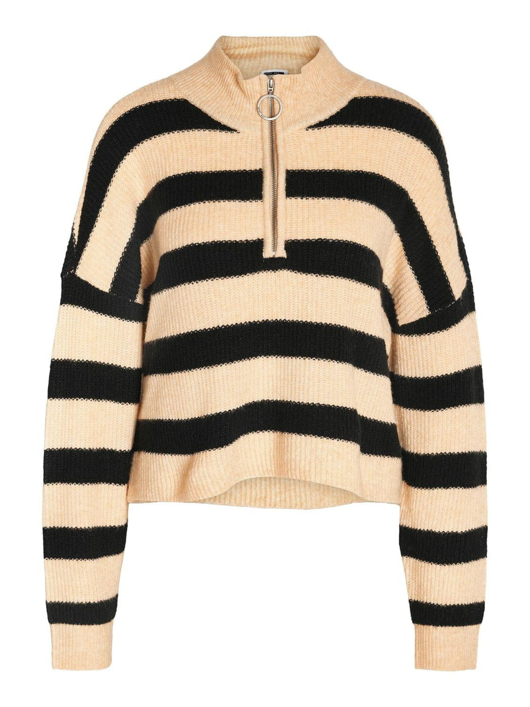 Noisy may Damen Nmnewalice L/S Half Zip Knit Noos Strickpullover XS Black/Stripes:irish Cream, XS Bl