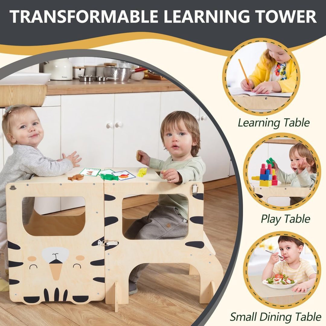 labebe lernturm für Kinder, klappbar Montessori Learning Tower, 3 in 1 lernstuhl Kinder mit Message