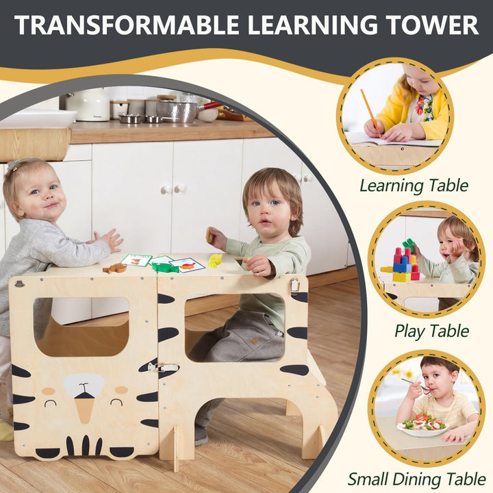 labebe lernturm für Kinder, klappbar Montessori Learning Tower, 3 in 1 lernstuhl Kinder mit Message