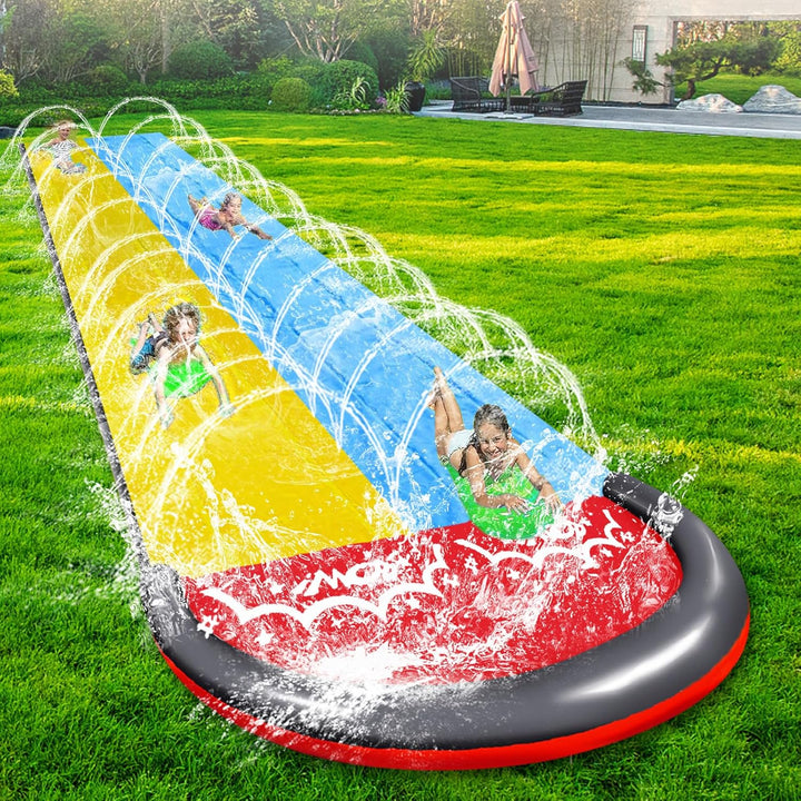 Wasserrutsche Garten 15.8ft/480cm,Doppelrutsche mit Eingebautem Sprinkler,Aufblasbare Wasserrutsche