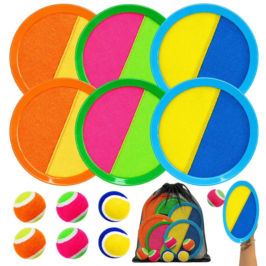 Klettballspiel Kinder Outdoor Wurfspiel, Strandspielzeug mit 6 Paddel und 6 Bälle, Toss and Catch Ba