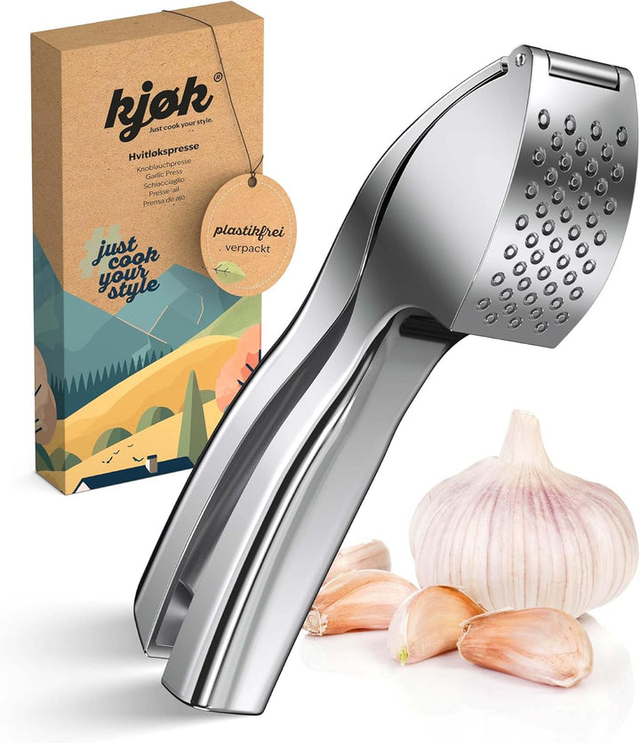 kjøk Premium Knoblauchpresse - Zinklegierung in Chrom glänzend - profi Knoblauch Presse spülmaschine