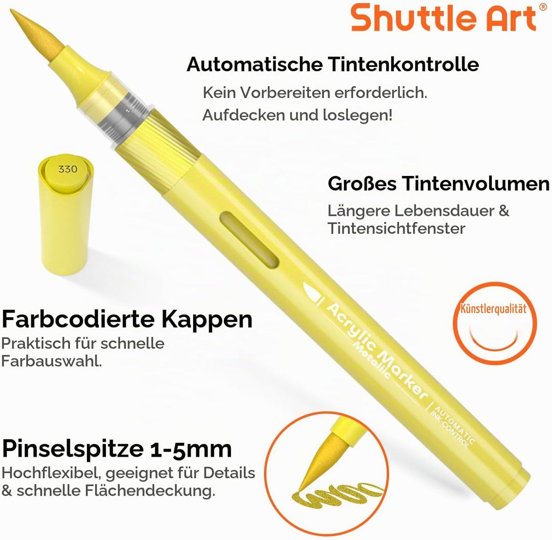 Shuttle Art 24 Metallic Acrylstifte für Steine wasserfest, Steine bemalen Stifte Set mit automatisch