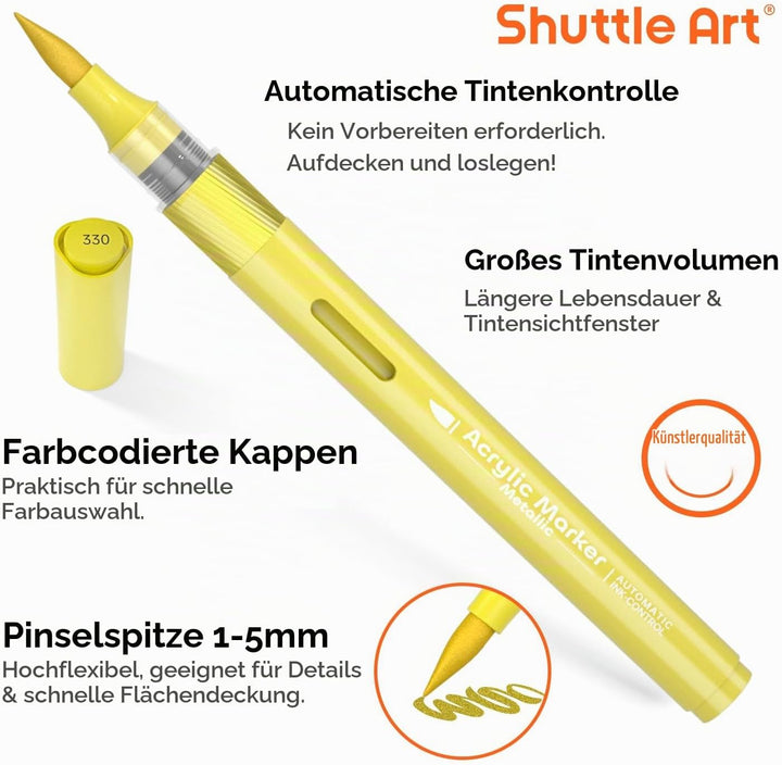 Shuttle Art 24 Metallic Acrylstifte für Steine wasserfest, Steine bemalen Stifte Set mit automatisch