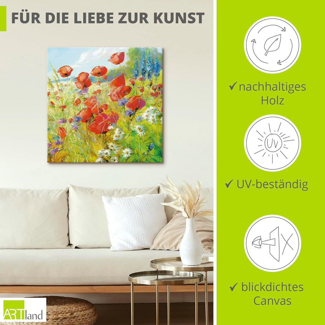 ARTland Leinwandbilder Wandbild Bild auf Leinwand 70 x 70 cm Botanik Blumenwiese Mohnblume Malerei B
