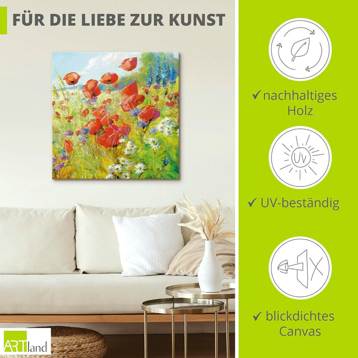 ARTland Leinwandbilder Wandbild Bild auf Leinwand 70 x 70 cm Botanik Blumenwiese Mohnblume Malerei B