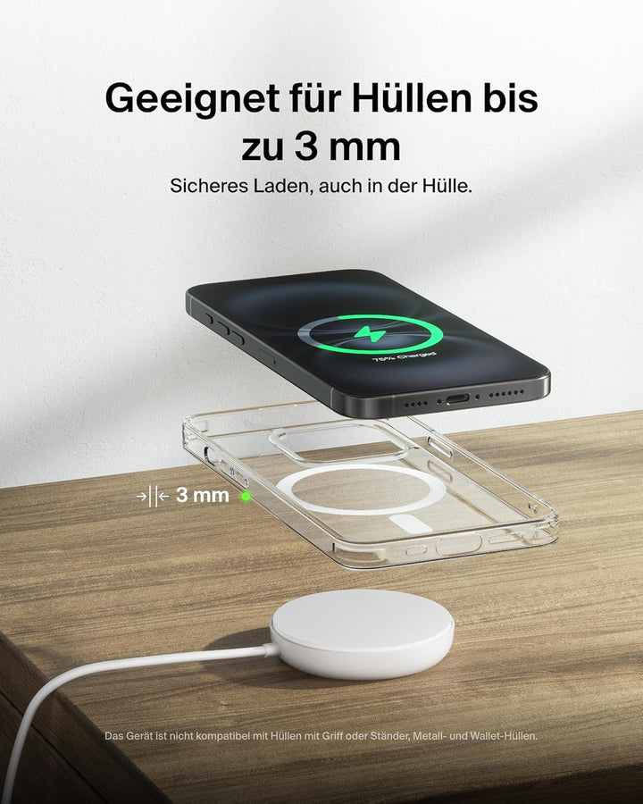 Belkin Magnetisches Kabelloses Ladegerät (15W) mit Ständer – zertifiziertes MagSafe Ladegerät, Qi2 L