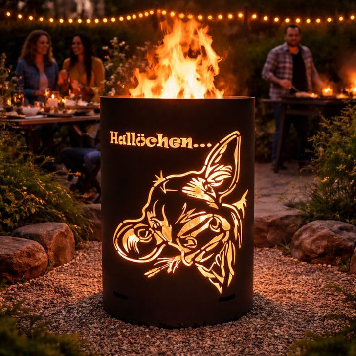 TiKo-Design® Feuertonne Feuerkorb mit Kuh Hallöchen Motiv