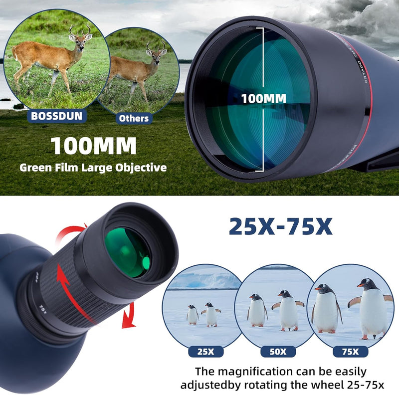 Aktualisiert 25-75x100 mm Spektiv,mit Stativ Telefon Adapter und Tragetasche - BAK4- und FMC -Objekt