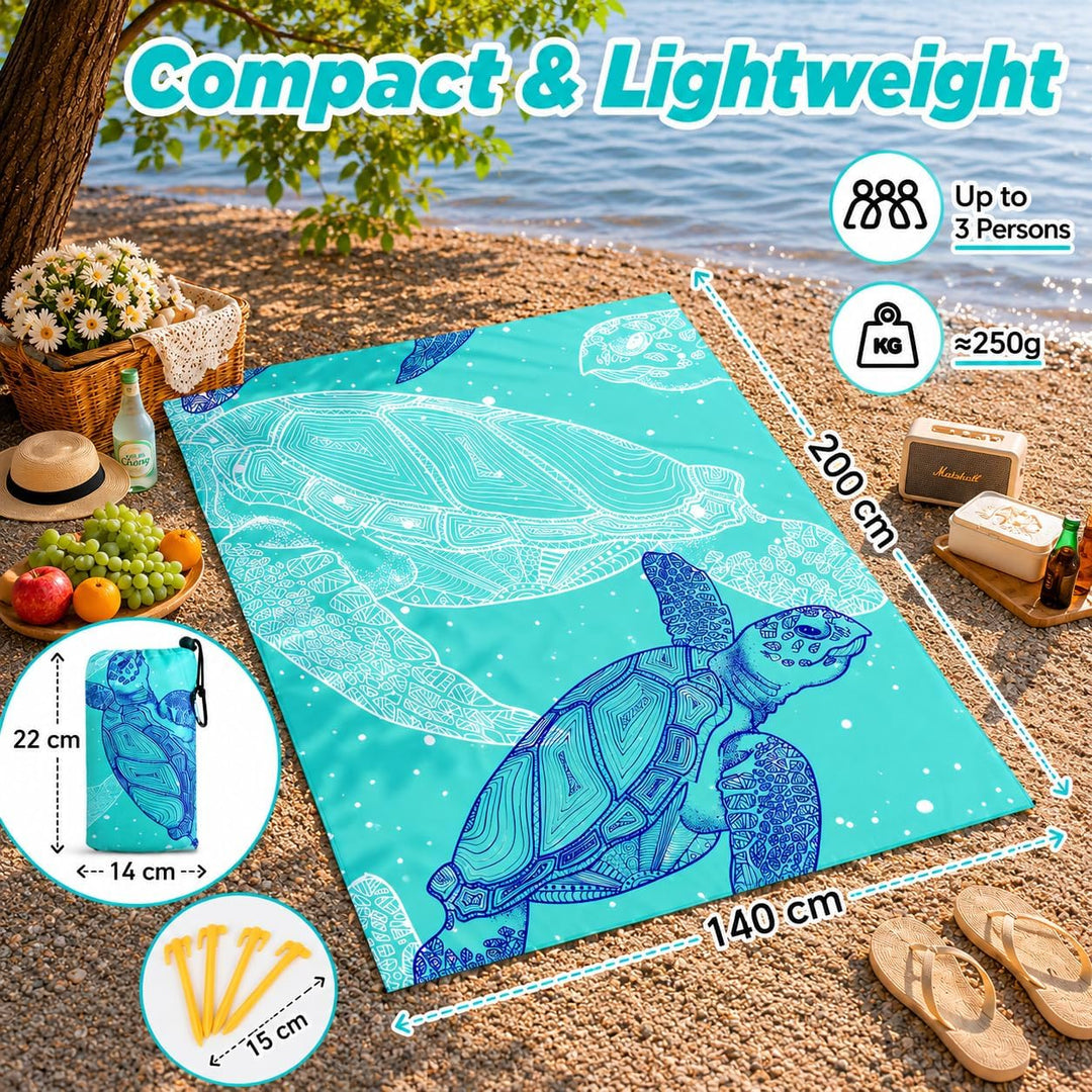 Siegvoll sandfreie Stranddecke 200x140 cm – wasserdichte Picknickdecke, Ultraleicht & kompakt, inkl.