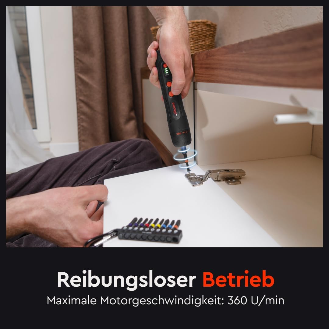 Akku-Schraubendreher, 4V (3.6V Nom), 5 Nm Drehmoment, USB-C Schnellladung, LED-Frontlicht, Kompakter