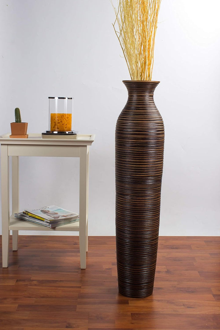 Leewadee Grosse Bodenvase für Dekozweige hohe Standvase Design Holzvase, Holz, 90 cm, Braun 90 cm Br