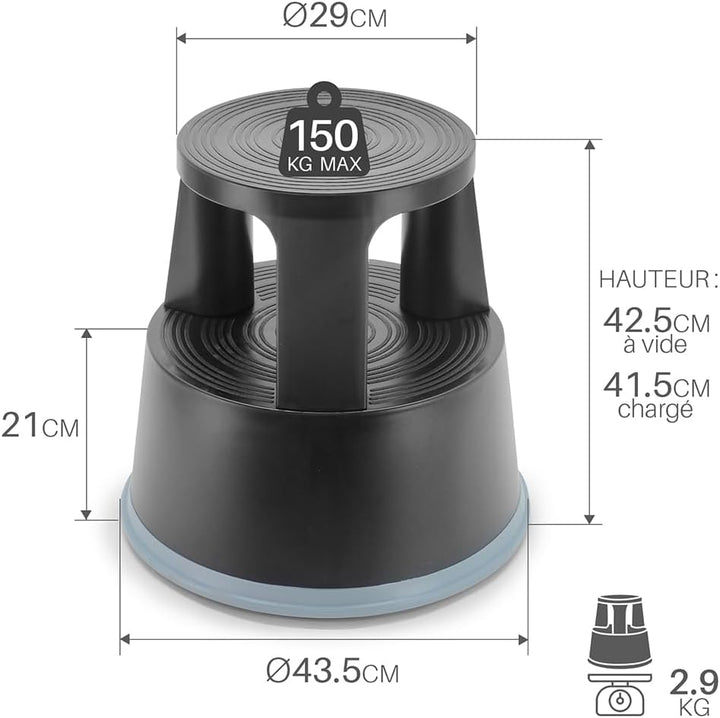 Tritthocker mit Rollen mit automatischer Blockierung - 2 rutschfeste Stufen Höhe 43 cm, bruchsichere