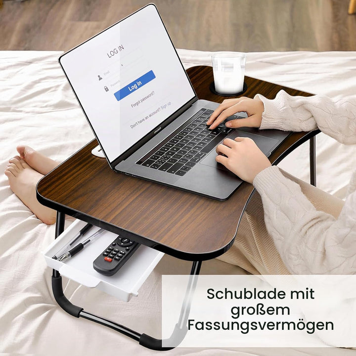 A3A ACADGQ Laptoptisch, Laptop Betttisch Klappbar, Bett Tisch mit 4 USB Ladeanschluss, Schublade, Ta