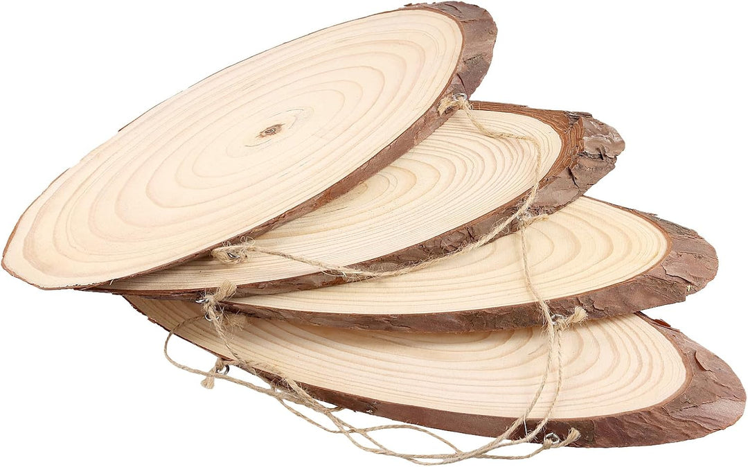 FUNSUEI 10 Stück Oval Holzscheiben 30cm Durchmesser, Ovale Baumscheiben Deko, Unvollendete Holzschei