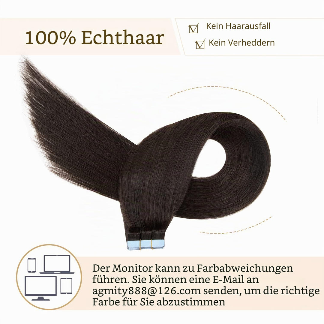 AGMITY Tape Extensions Echthaar, Natürliches Schwarz 20 Stück 40 g/Packung 35cm Remy Seidig Gerade I