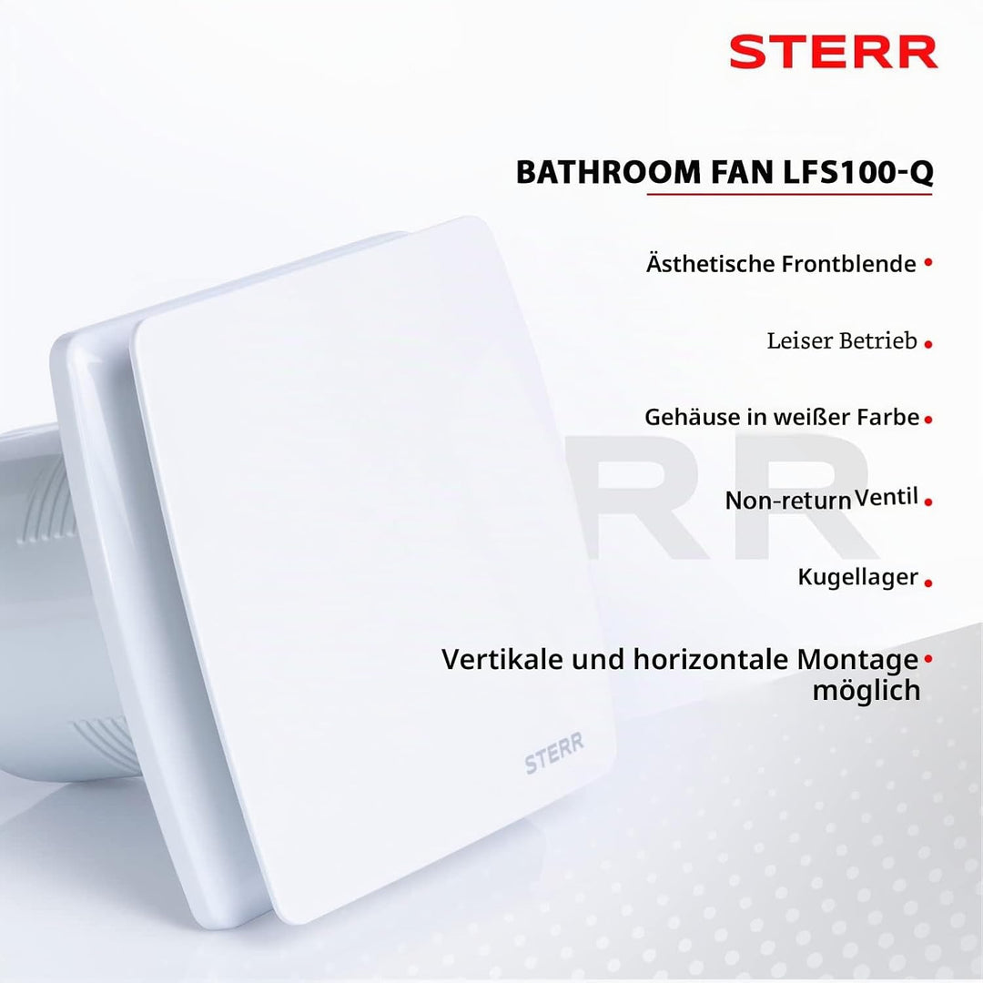STERR Badezimmerlüfter LFS100-Q 100 mm mit Rückschlagklappe Weiss - Leiser Badlüfter BASIC 100 mm, B