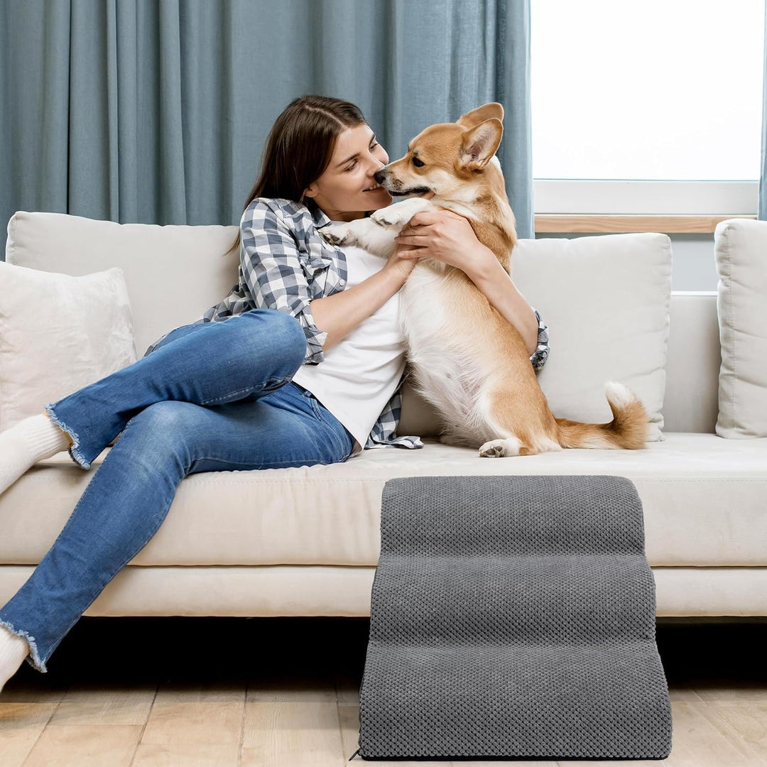 Breiter Hundetreppe 3 Stufen 40cm hoch für Kleine Hunde, Hochdichtem Schaumstoff Haustiertreppe, Was