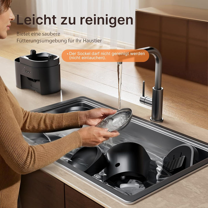 Futterautomat Katze, Katzenfutter Automat und Katzenbrunnen 2 in 1 Schwarz, Schwarz