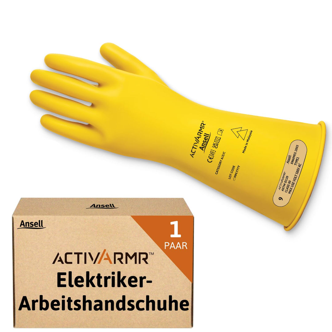 Ansell ActivArmr Elektriker-Schutzhandschuhe, Elektroschutz Klass 00 (500V), Elektrisch Isolierende