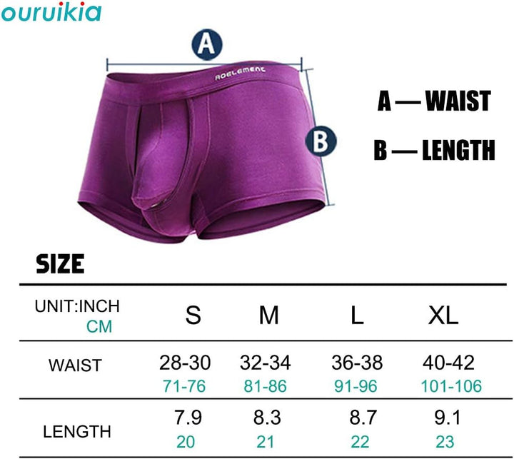 Ouruikia Herren Unterwäsche Modal Boxershorts Leichte Turnks Tagless Unterhose mit separater Tasche