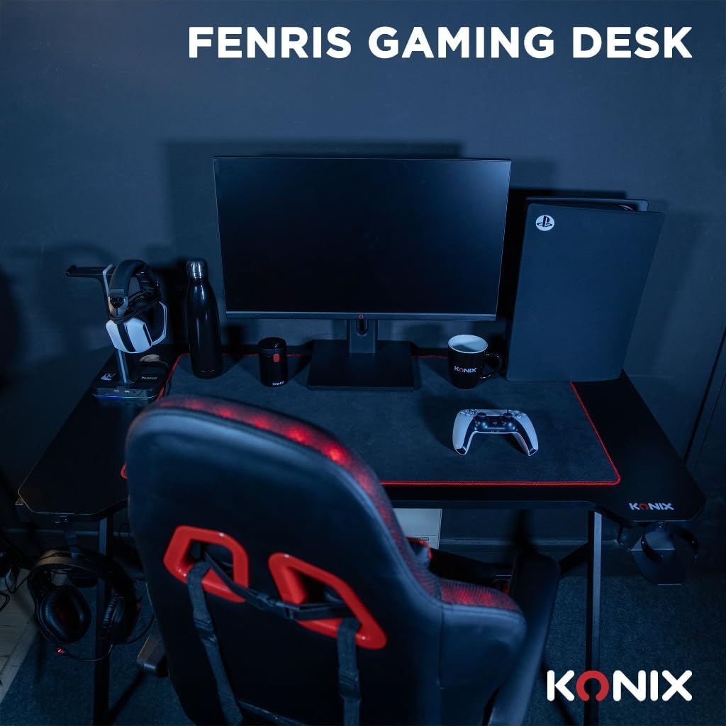 Konix Fenris Gaming Schreibtisch 120 x 60 x 78 cm in Y-Form - Tischplatte aus Holz und Metall - Bech