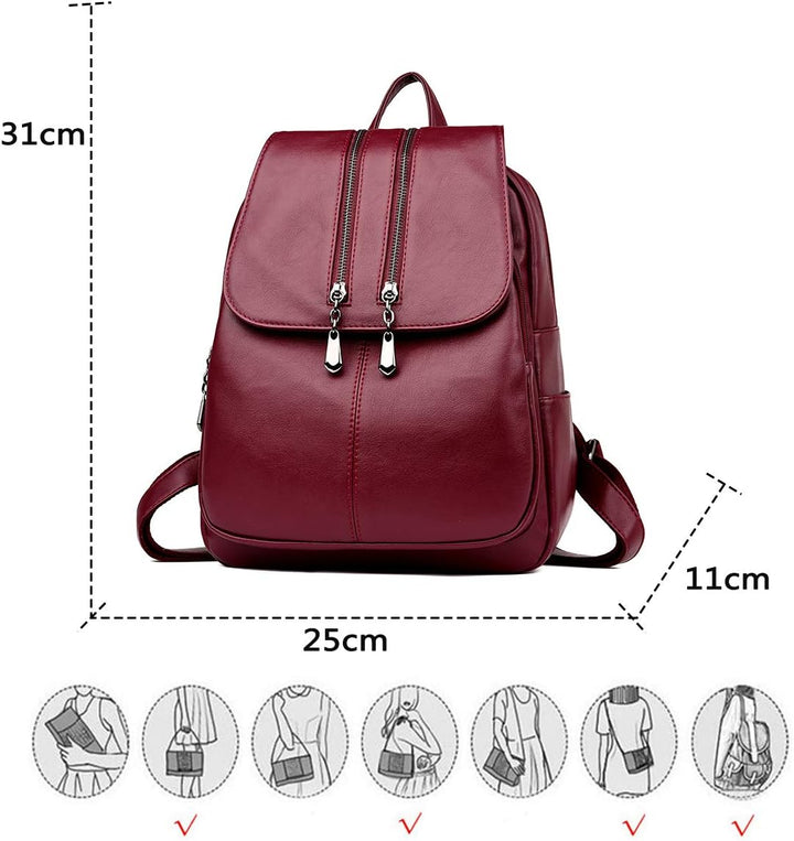 Kris Anna Damen Reissverschluss Casual Rucksack Handtasche aus PU-Leder Weinrot EINWEG, Weinrot