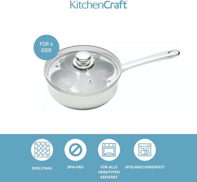 KitchenCraft Pochierpfanne, Eier Pochierer für 4 Eier, Eierkocher Kochtopf für pochierte Eier, Induk