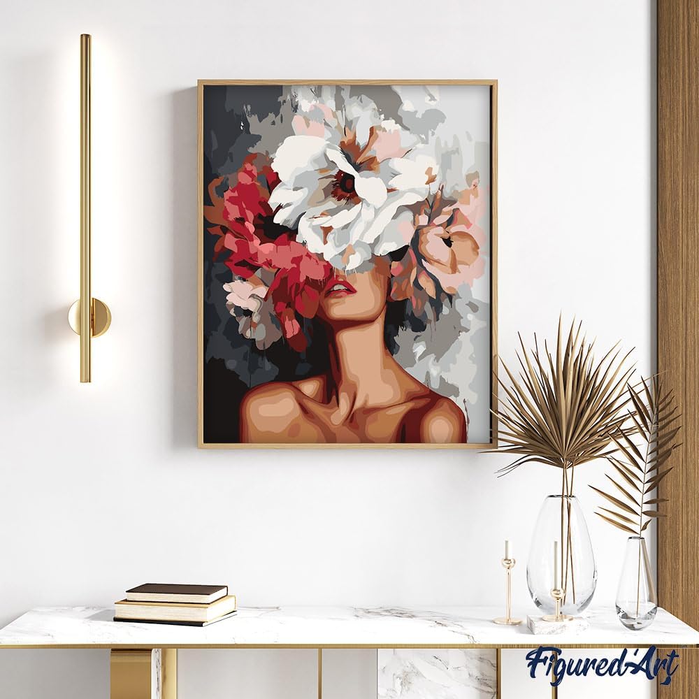 Figured'Art Malen Nach Zahlen Erwachsene Mit Rahmen Schönheit hinter Blumen - Paint by Numbers Baste