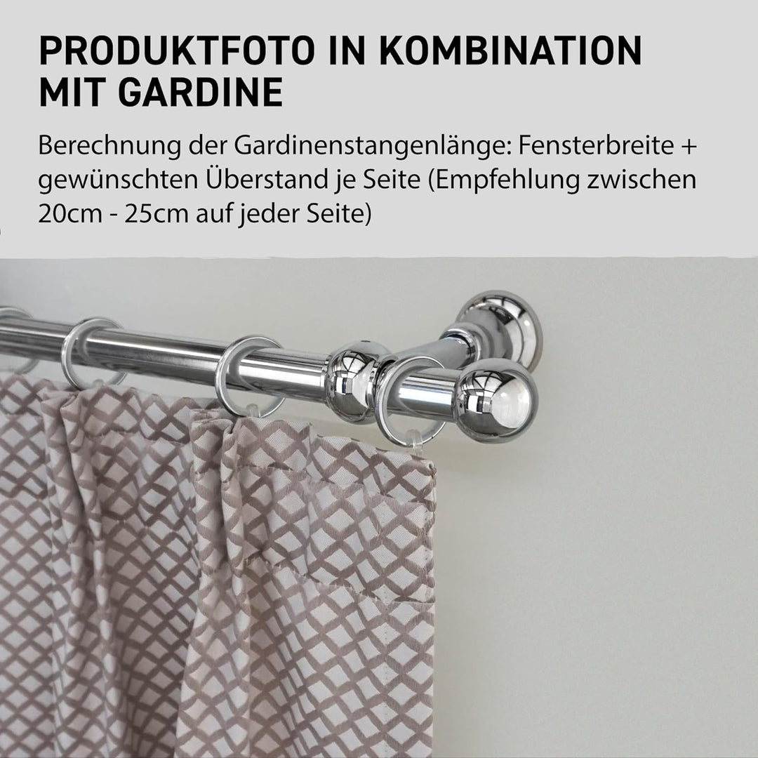 Garesa Gardinenstange Andrea Ø 20mm, 1-läufig, Chrom I Stabile Vorhangstange inkl. Ringe + Faltenleg