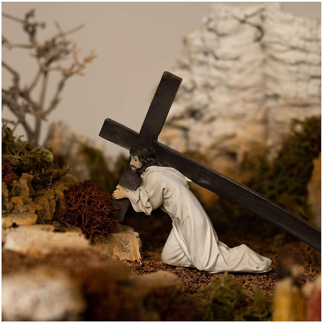 Holyart Osterkrippe, Modul 6, Kreuzigung, Auferstehung, 35x50x40 cm, für 9 cm Krippe, Mit Statuetten