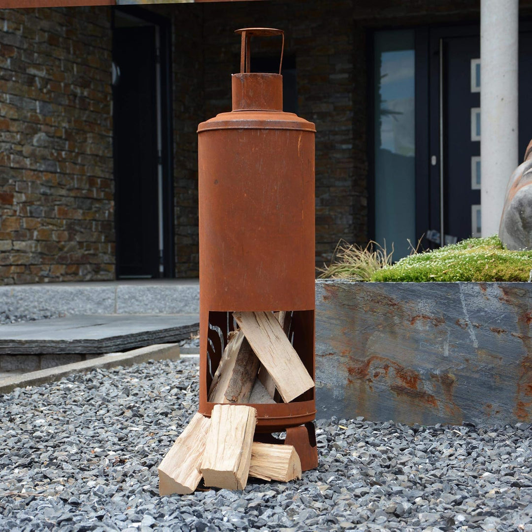 UNUS Gartenkamin Gasflasche Optik rostig Ø28 cm Durchmesser Deko für Ihren Garten Braun