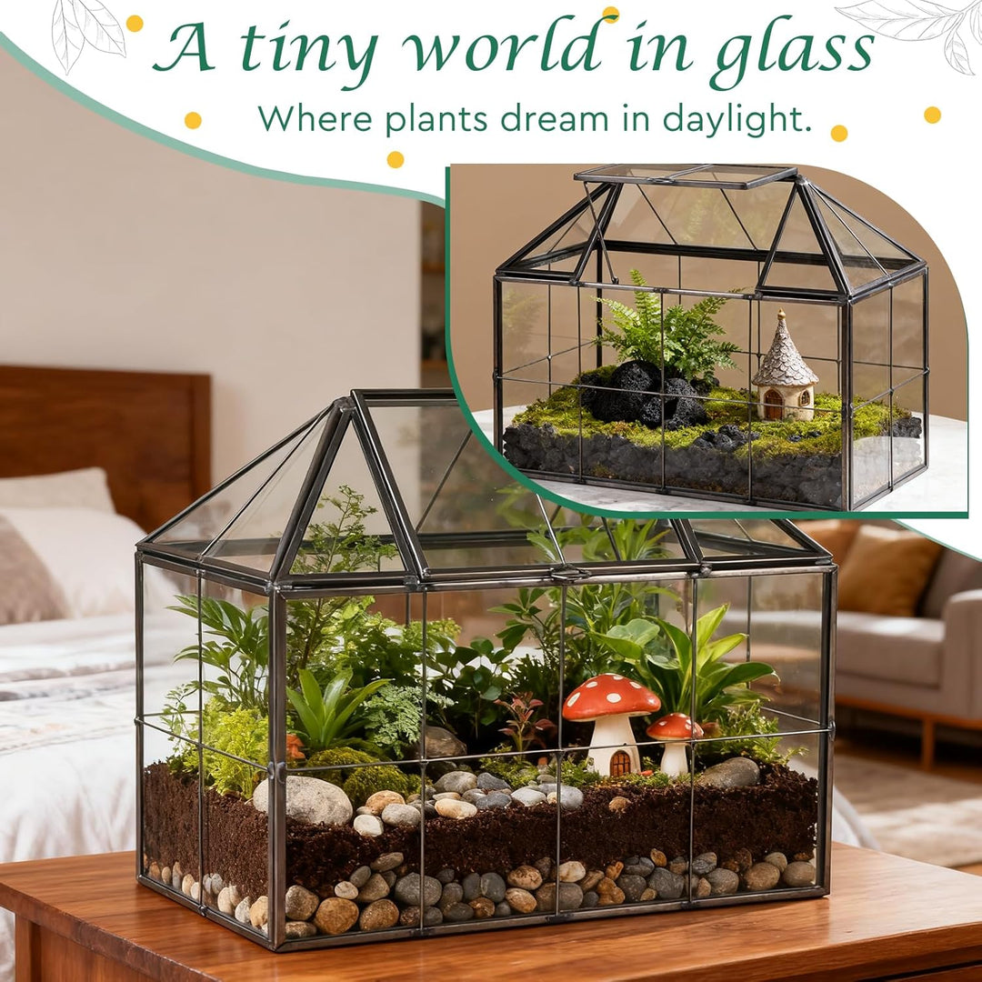 EFUTURETIME Mini Gewächshaus Fensterbank Glas 23,3 x 13,6 x 18cm Pflanzen Terrarium Klein Flaschenga