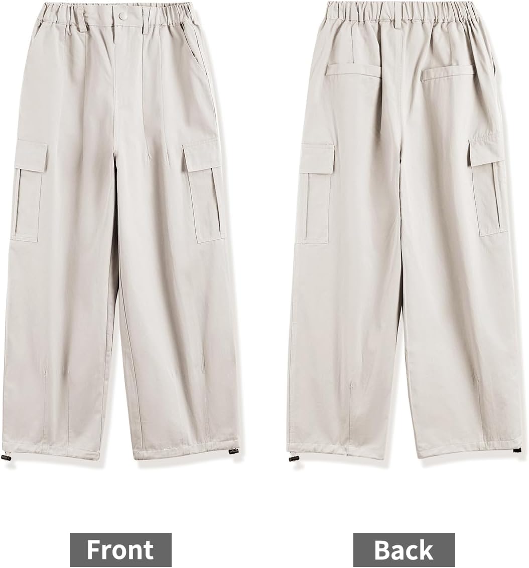 Rolanko Mädchen Cargohose, Baumwoll Baggy Hose mit Elastischer Taille und Mehreren Taschen für Kinde