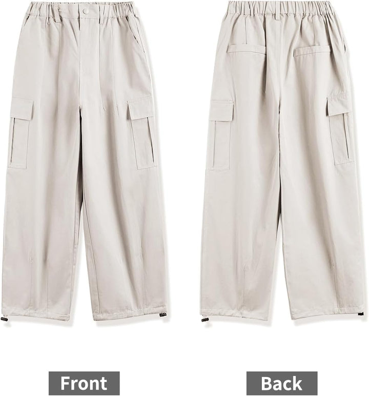 Rolanko Mädchen Cargohose, Baumwoll Baggy Hose mit Elastischer Taille und Mehreren Taschen für Kinde