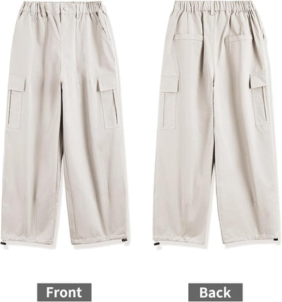 Rolanko Mädchen Cargohose, Baumwoll Baggy Hose mit Elastischer Taille und Mehreren Taschen für Kinde