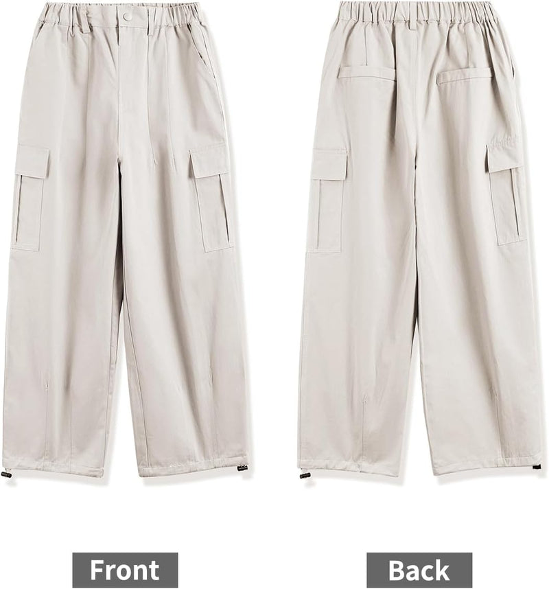 Rolanko Mädchen Cargohose, Baumwoll Baggy Hose mit Elastischer Taille und Mehreren Taschen für Kinde
