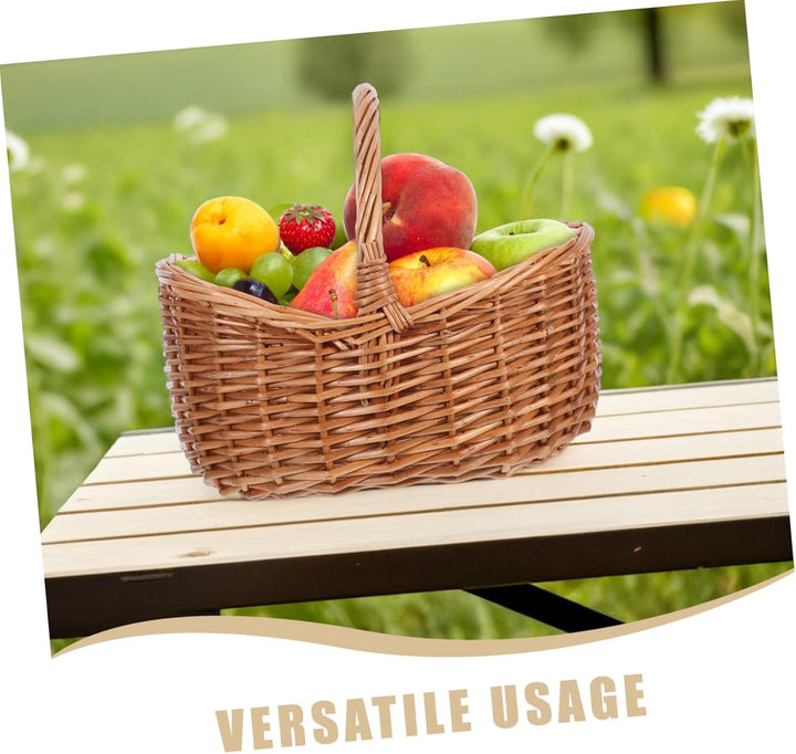 TOYANDONA Leichter Handgewebter Weidenkorb mit Stabilem Henkel Vielseitiger Vintage Picknickkorb für